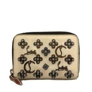 EGA Christian Louboutin Panettone Spike Leather Coin Purse Wallet Cream/8BL0499